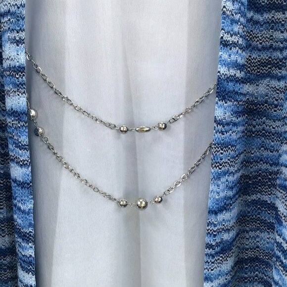 Women's 2X Mock Twinset Top Marled Blue White + Faux Silver Necklace Lagenlook - Picture 9 of 10